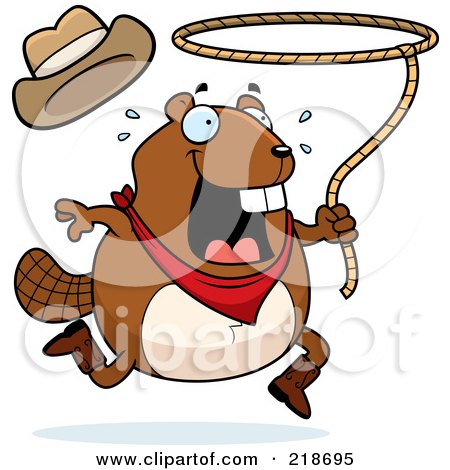 Royalty-Free (RF) Clipart Illustration of a Happy Beaver Swinging A Lasso by Cory Thoman