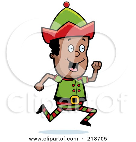 Royalty-Free (RF) Clipart Illustration of a Black Christmas Elf Boy Running by Cory Thoman