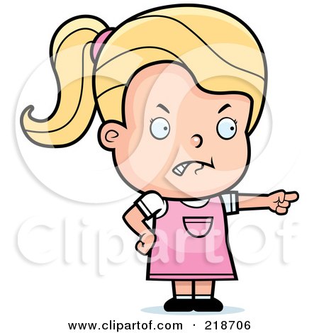 Royalty-Free (RF) Clipart Illustration of a Blond Girl Angrily Pointing by Cory Thoman