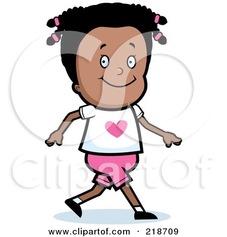 Royalty-Free (RF) Clipart Illustration of a Happy Black Girl Walking by Cory Thoman