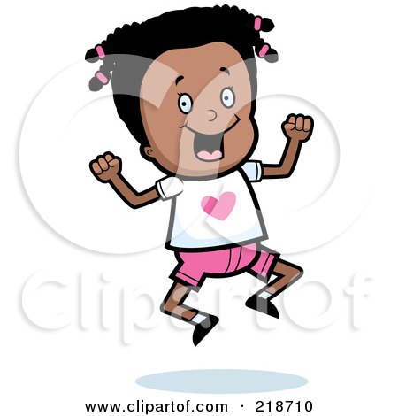 Royalty-Free (RF) Clipart Illustration of a Happy Black Girl Jumping by Cory Thoman