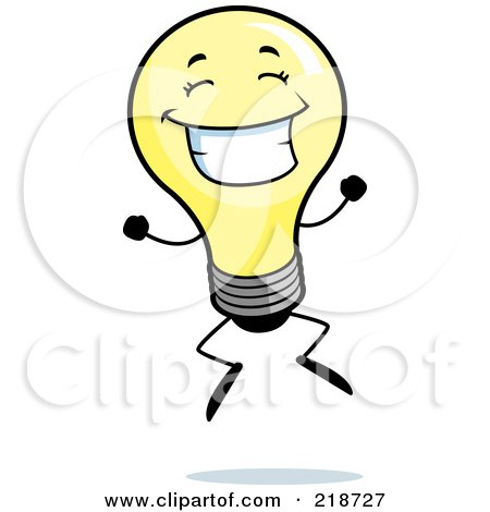Royalty-Free (RF) Clipart Illustration of a Happy Light Bulb Smiling And Jumping by Cory Thoman