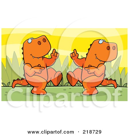 Royalty-Free (RF) Clipart Illustration of an Orange T Rex Couple Dancing by Cory Thoman