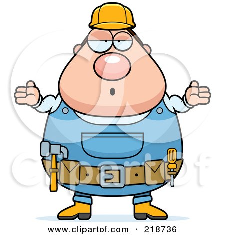 Royalty-Free (RF) Clipart Illustration of a Plump Builder Man Shrugging by Cory Thoman