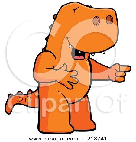 Royalty-Free (RF) Clipart Illustration of an Orange T Rex Laughing And Pointing by Cory Thoman