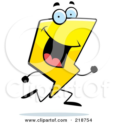 Royalty-Free (RF) Clipart Illustration of a Happy Lightning Character Running by Cory Thoman