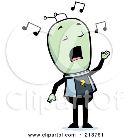 Royalty-Free (RF) Clipart Illustration of a Green Alien Singing by Cory Thoman