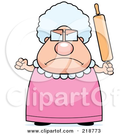 Royalty-Free (RF) Clipart Illustration of a Plump Granny Waving A Rolling Pin In Anger by Cory Thoman