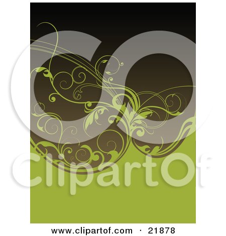 Clipart Picture Illustration of a Dark Green Background With Text Space And Lighter Vines by OnFocusMedia