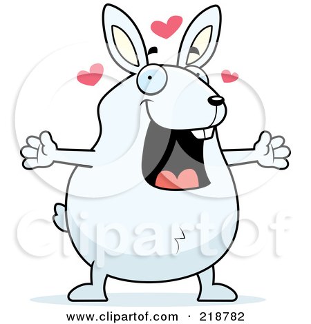 Royalty-Free (RF) Clipart Illustration of a Plump White Rabbit Under Hearts by Cory Thoman