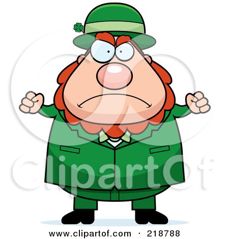 Royalty-Free (RF) Clipart Illustration of a Plump Leprechaun Waving His Fists In Anger by Cory Thoman