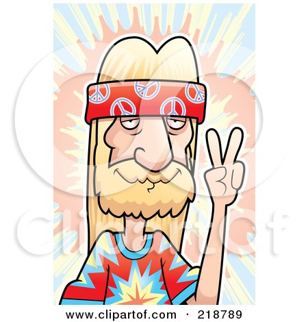 Royalty-Free (RF) Clipart Illustration of a Blond Hippie Man Gesturing The Peace Symbol by Cory Thoman