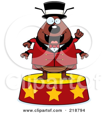 Royalty-Free (RF) Clipart Illustration of a Plump Circus Flea Standing On A Podium by Cory Thoman
