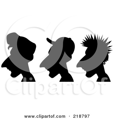 Royalty-Free (RF) Clipart Illustration of a Digital Collage Of Three Silhouetted Men With Different Hair Styles by Cory Thoman