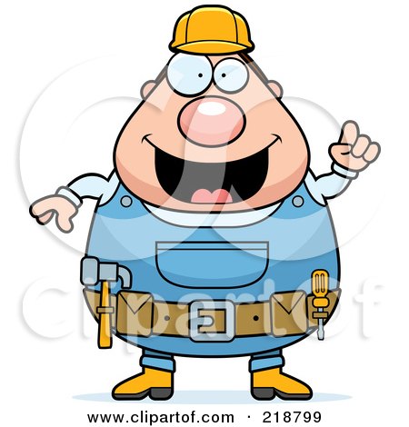 Royalty-Free (RF) Clipart Illustration of a Plump Builder Man With An Idea by Cory Thoman