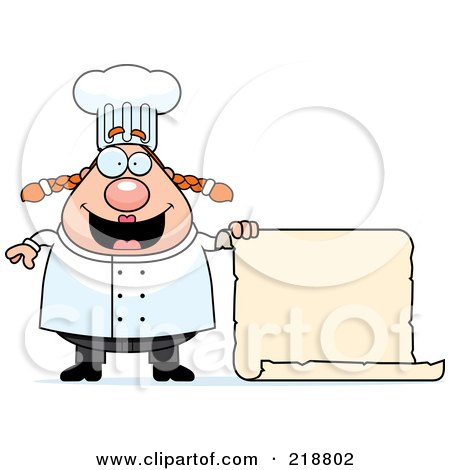 Royalty-Free (RF) Clipart Illustration of a Plump Female Chef Holding A Blank Scroll by Cory Thoman