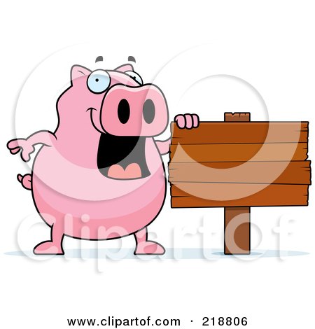Royalty-Free (RF) Clipart Illustration of a Happy Pig By A Blank Sign by Cory Thoman