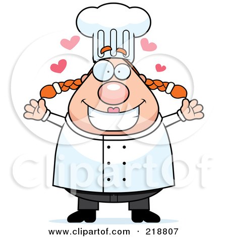 Royalty-Free (RF) Clipart Illustration of a Plump Female Chef Ready For A Hug by Cory Thoman