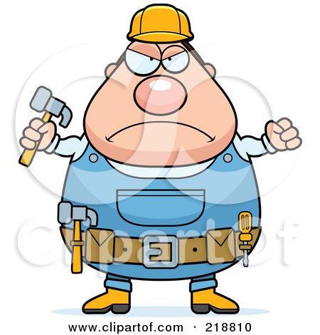 Royalty-Free (RF) Clipart Illustration of a Plump Builder Man With A Fist And Hammer by Cory Thoman