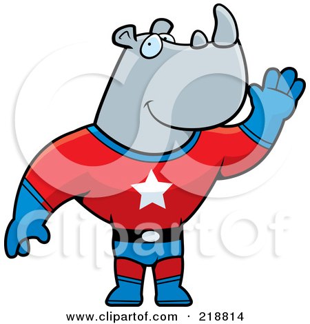 Royalty-Free (RF) Clipart Illustration of a Super Rhino Waving by Cory Thoman