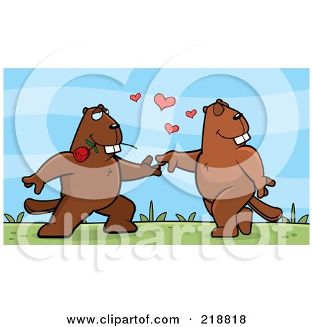 Royalty-Free (RF) Clipart Illustration of a Beaver Couple Dancing Outdoors by Cory Thoman