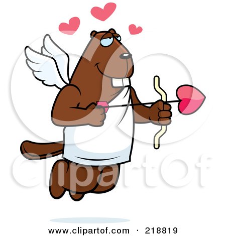 Royalty-Free (RF) Clipart Illustration of a Cupid Beaver Shooting A Heart Arrow by Cory Thoman