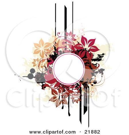 Clipart Picture Illustration of a White Circle Text Space With Brown, Tan, Pink, And Black Lines, Splatters And Flowers On A White Background by OnFocusMedia