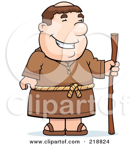 Royalty-Free (RF) Clipart Illustration of a Happy Friar Holding A Staff by Cory Thoman