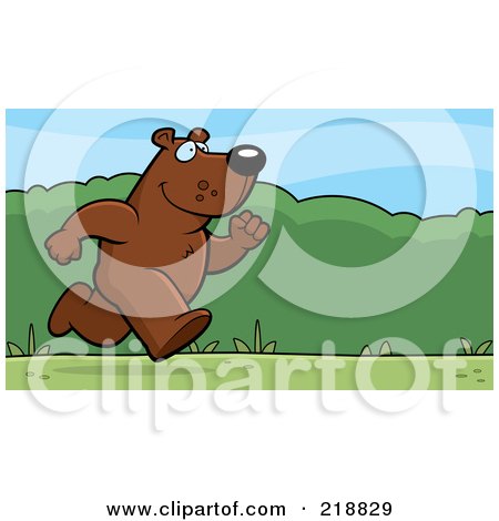 Royalty-Free (RF) Clipart Illustration of a Bear Running Upright Through A Grassy Landscape by Cory Thoman