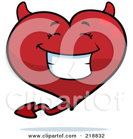 Royalty-Free (RF) Clipart Illustration of a Happy Devil Heart Character Smiling by Cory Thoman