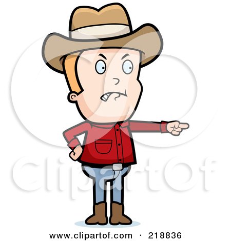 Royalty-Free (RF) Clipart Illustration of a Mad Cowboy Angrily Pointing by Cory Thoman