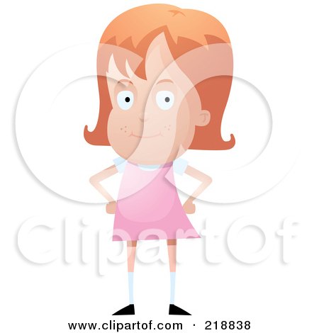 Royalty-Free (RF) Clipart Illustration of a Red Haired Girl In A Pink Dress, Standing With Her Hands On Her Hips by Cory Thoman