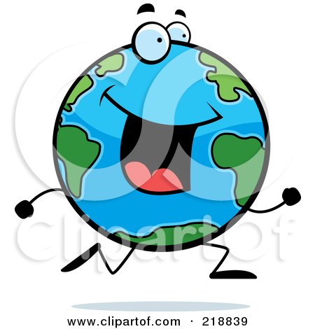 Royalty-Free (RF) Clipart Illustration of a Happy Globe Character Running by Cory Thoman