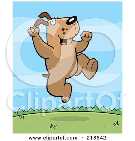 Royalty-Free (RF) Clipart Illustration of a Happy Dog Jumping Outdoors by Cory Thoman