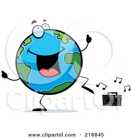 Royalty-Free (RF) Clipart Illustration of a Globe Doing A Happy Dance by Cory Thoman