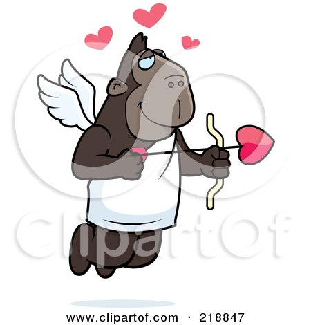 Royalty-Free (RF) Clipart Illustration of a Cupid Ape Shooting A Heart Arrow by Cory Thoman