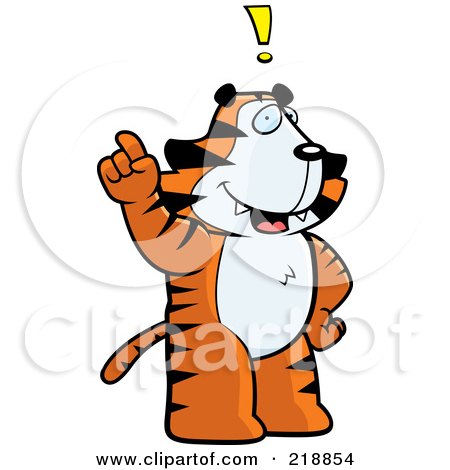 Royalty-Free (RF) Clipart Illustration of a Big Tiger Standing Upright, With An Idea by Cory Thoman