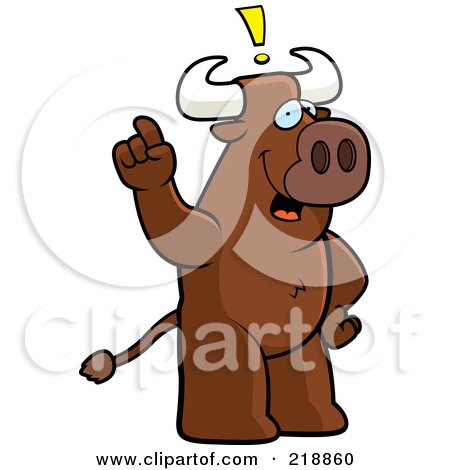 Royalty-Free (RF) Clipart Illustration of a Big Bull Standing Upright, With An Idea by Cory Thoman