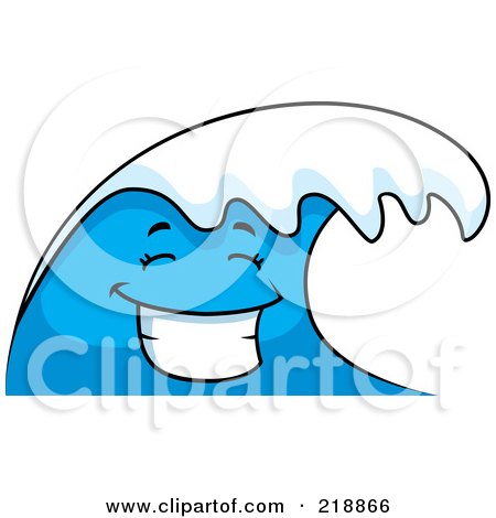 Royalty-Free (RF) Clipart Illustration of a Happy Blue Wave Character Smiling by Cory Thoman