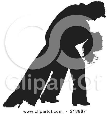 Royalty-Free (RF) Clipart Illustration of a Black Silhouetted Couple Dancing, The Man Dipping The Woman by dero