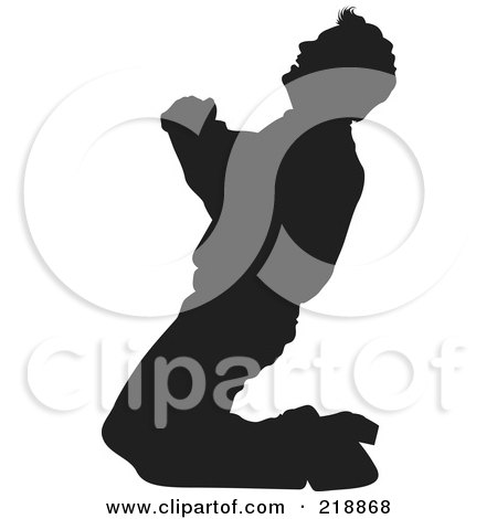 Royalty-Free (RF) Clipart Illustration of a Black Silhouetted Man Dancing And Sliding On His Knees by dero