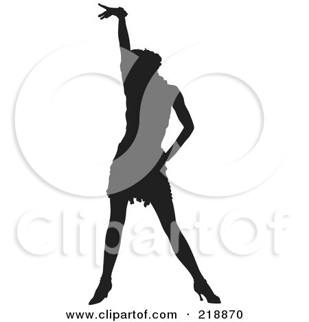 Royalty-Free (RF) Clipart Illustration of a Black Silhouetted Woman Dancing With Her Arm Above Her Head by dero