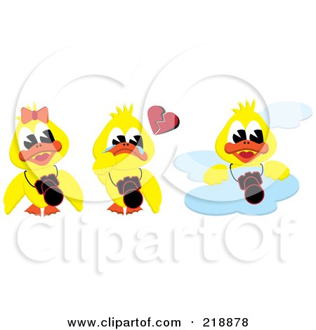 Royalty-Free (RF) Clipart Illustration of a Digital Collage Of Three Yellow Ducks, A Girl, A Crying Boy And One On A Cloud by kaycee