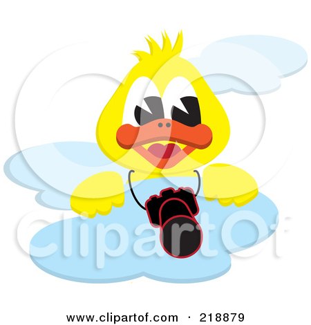 Royalty-Free (RF) Clipart Illustration of a Yellow Duck On A Cloud With A Camera by kaycee