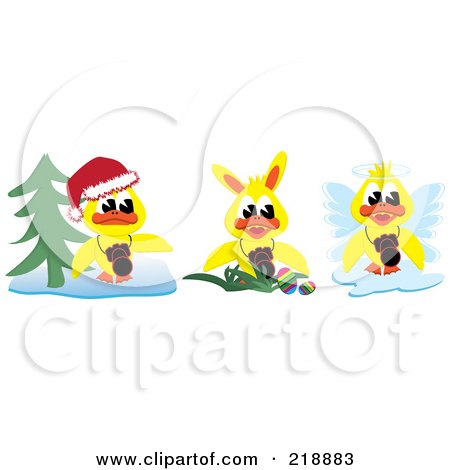 Royalty-Free (RF) Clipart Illustration of a Digital Collage Of Yellow Christmas, Easter And Angel Ducks With Cameras by kaycee