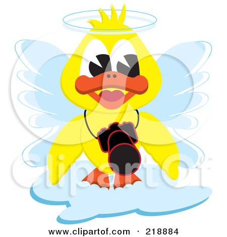 Royalty-Free (RF) Clipart Illustration of a Yellow Duck Angel With A Camera On A Cloud by kaycee