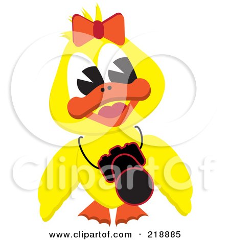 Royalty-Free (RF) Clipart Illustration of a Yellow Duck Girl With A Camera Around Her Neck by kaycee