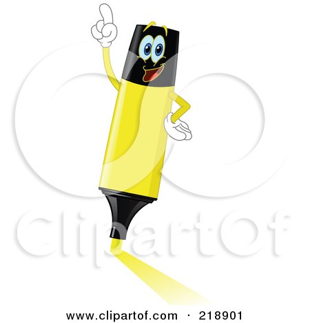 Royalty-Free (RF) Clipart Illustration of a Yellow Highlighter Marker Character by yayayoyo