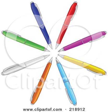 Royalty-Free (RF) Clipart Illustration of a Circle Of Colorful Pens by yayayoyo