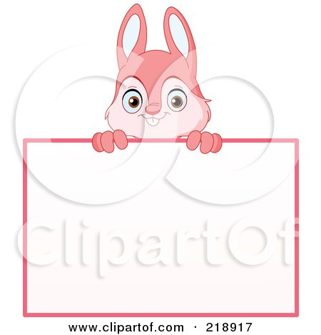 Royalty-Free (RF) Clipart Illustration of a Cute Pink Rabbit Looking Over A Blank Sign by yayayoyo